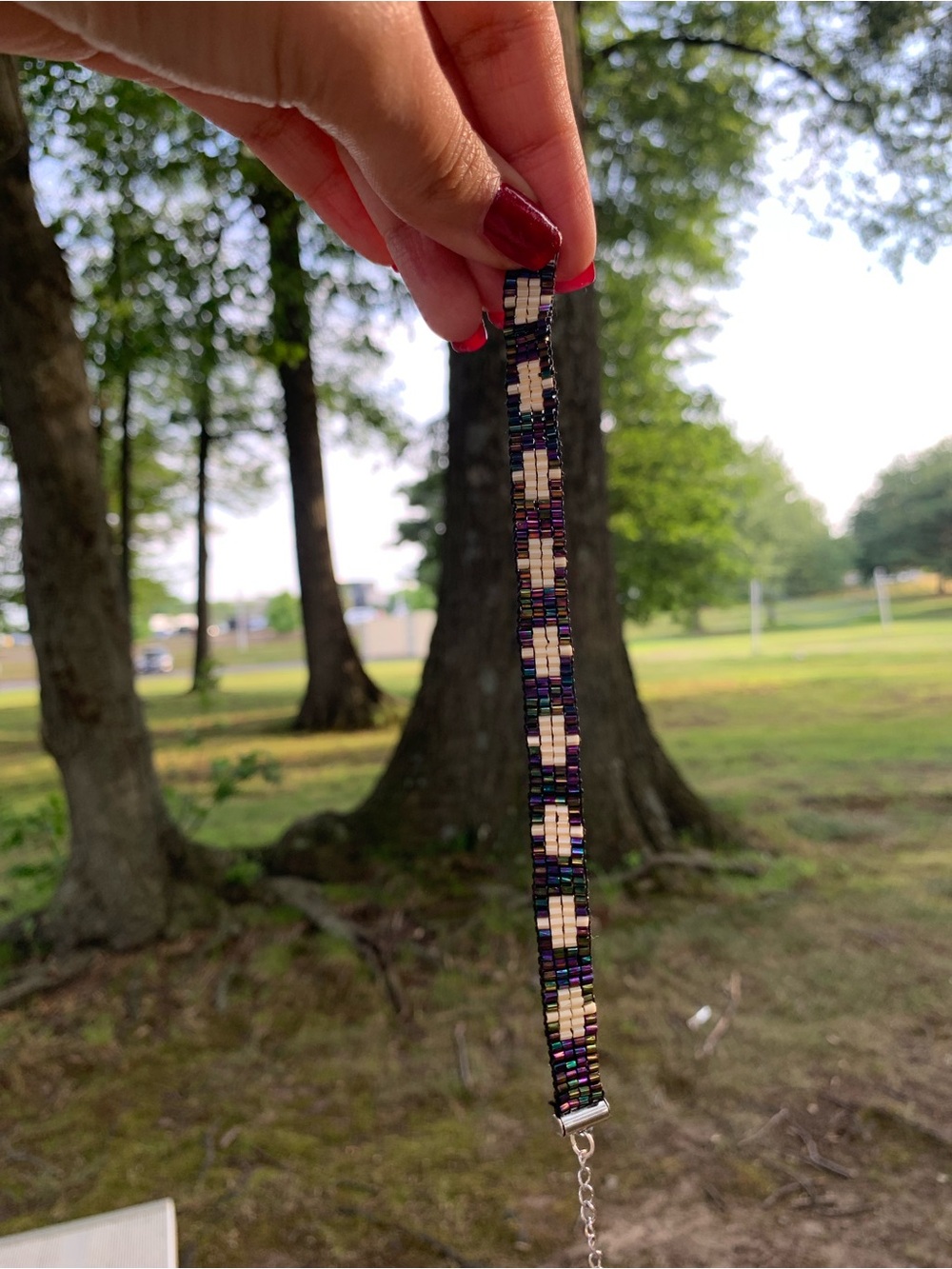 Handmade Multicolor Beaded Bracelet - Black & Cream Accent